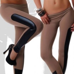 Tan Trim Black Leggings